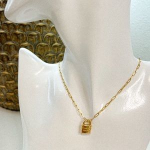 SOLD REAL 18K GOLD paperclip necklace and lock pendant
